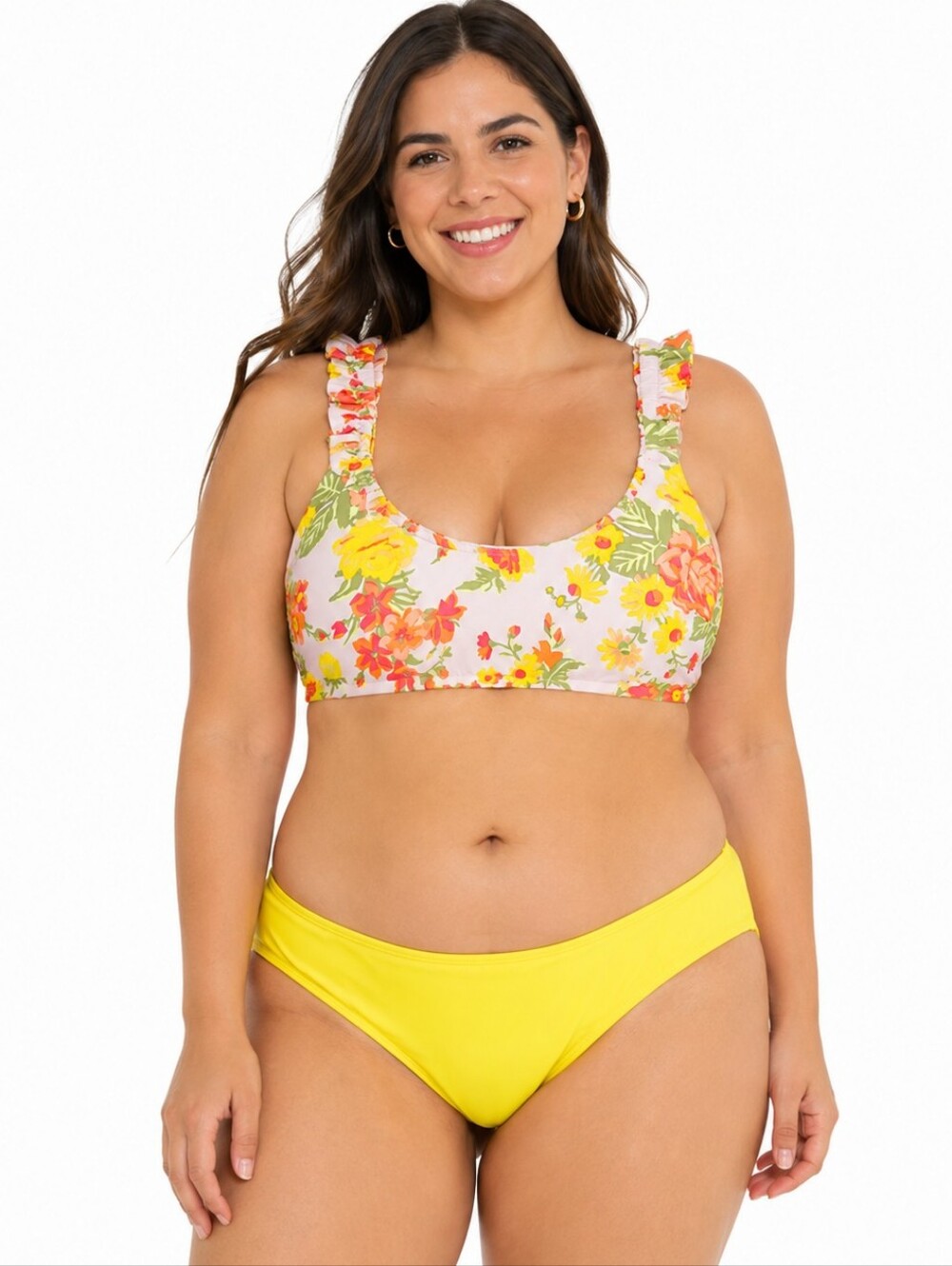 AERIE and KONA SOL Floral Ruffle Strap Top & Yellow Hipster Bikini Set SIZE XL